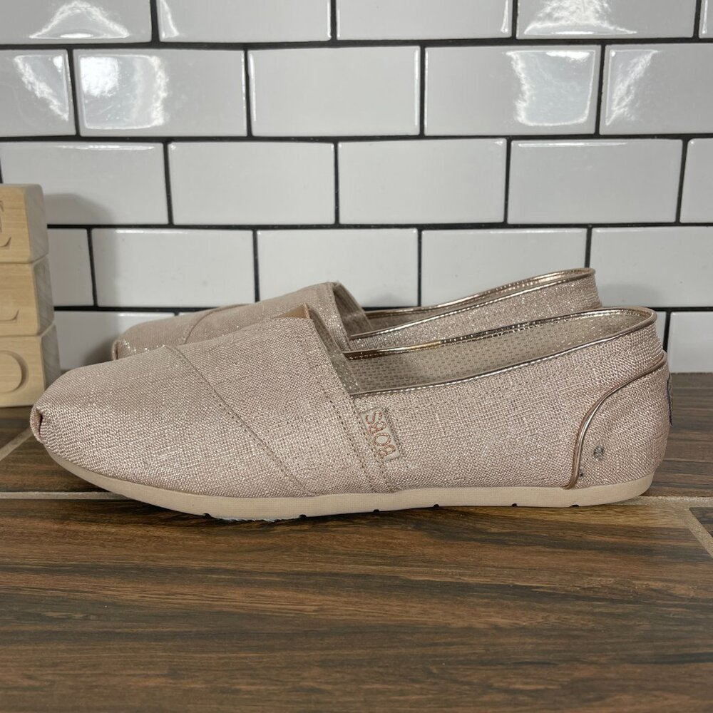 Skechers Luxe BOBS Festivities Shoes Womens Size 8.5 Rose Gold Sparkle Flat
